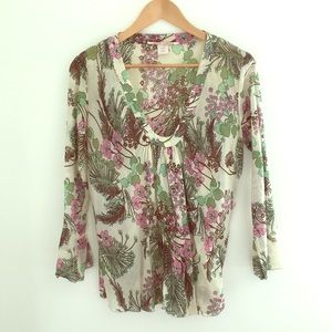 Vintage-like print sheer voile top